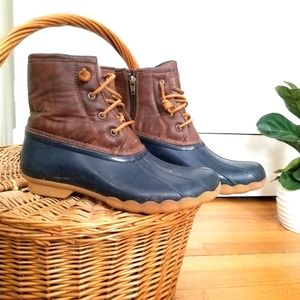 Sperry Blue Rubber and Brown Leather Duck Bean Boots